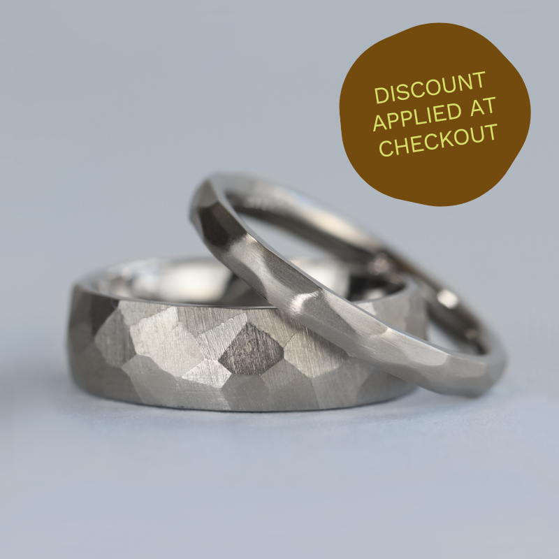 Matching Stainless Steel Hammered Effect Wedding Ring Set - Rivelin Valley & Beauchief Wedding Ring Sets