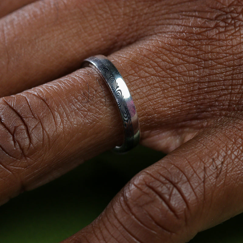 Water Ripples Damascus and Silver Edge Slim Wedding Ring - The Bamford Edge Ring - Made-to-Order