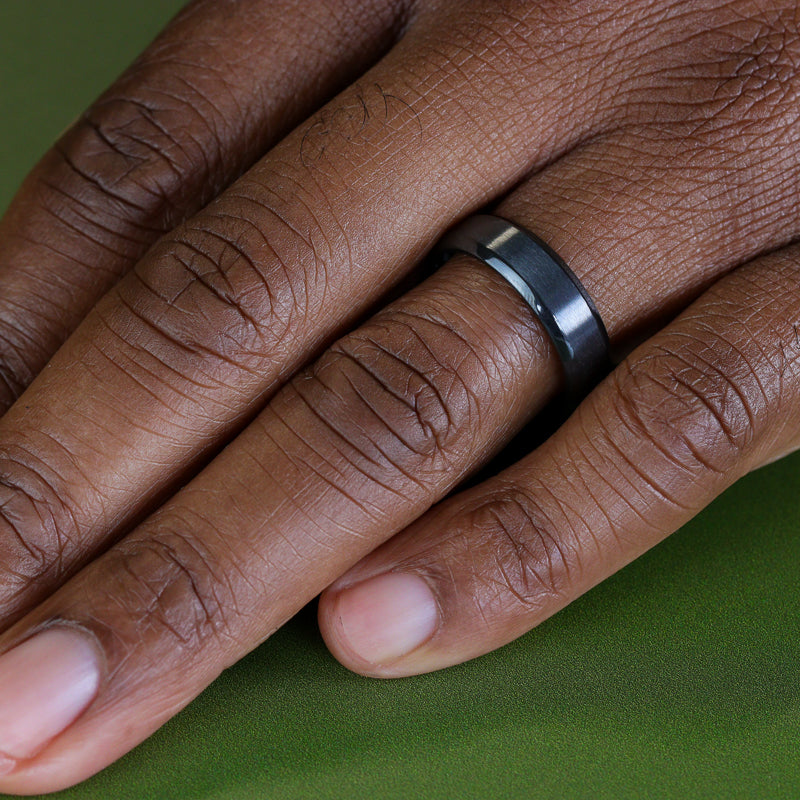 Black Zirconium Bevelled Edge Men's Wedding Ring - The Crookes Valley Black Zirconium Rings