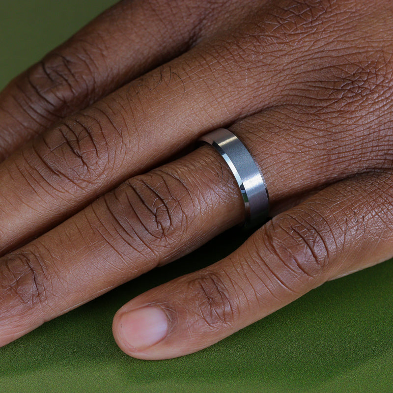 Brushed Step-cut Tungsten Band with Polished Bevelled Edges
