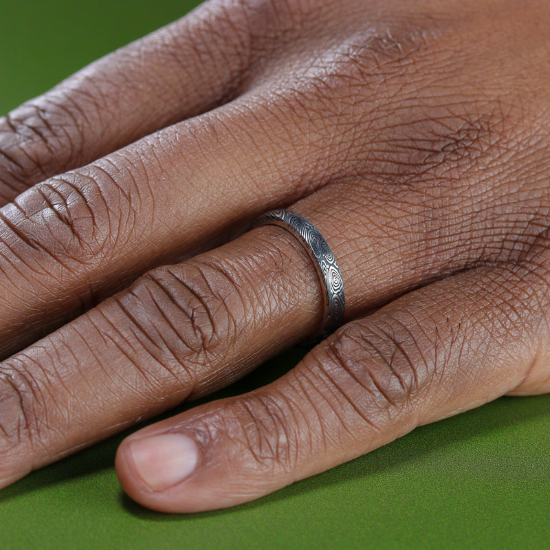 Water Ripples Damascus and Silver Wrap Wedding Ring - The Forge Dam Ring - Made-to-Order Titanium Rings