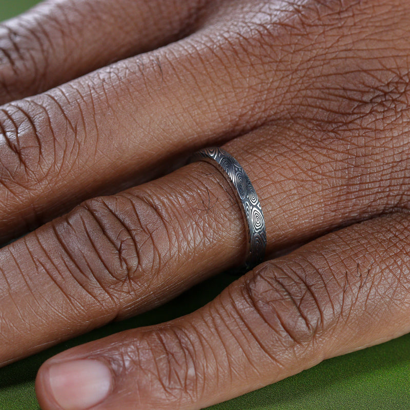 Water Ripples Damascus and Silver Wrap Slim Wedding Ring - The Forge Dam Ring - Made-to-Order Titanium Rings