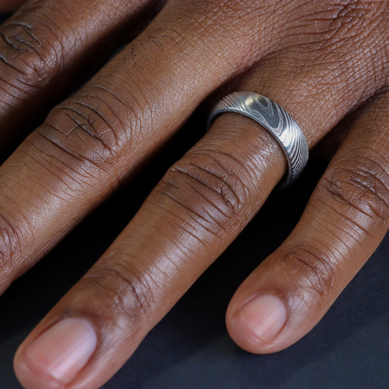 Damascus Stainless Steel Ring Woodgrain Effect - The Wyming Brook Stainless Steel Rings