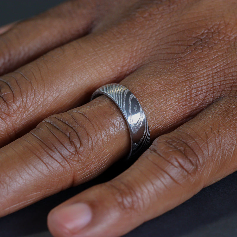 Damascus Stainless Steel Ring Woodgrain Effect - The Wyming Brook Stainless Steel Rings