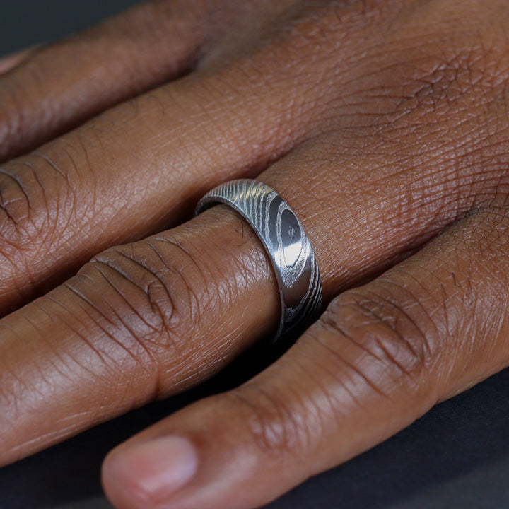 Damascus Stainless Steel Ring Woodgrain Effect - The Wyming Brook Stainless Steel Rings