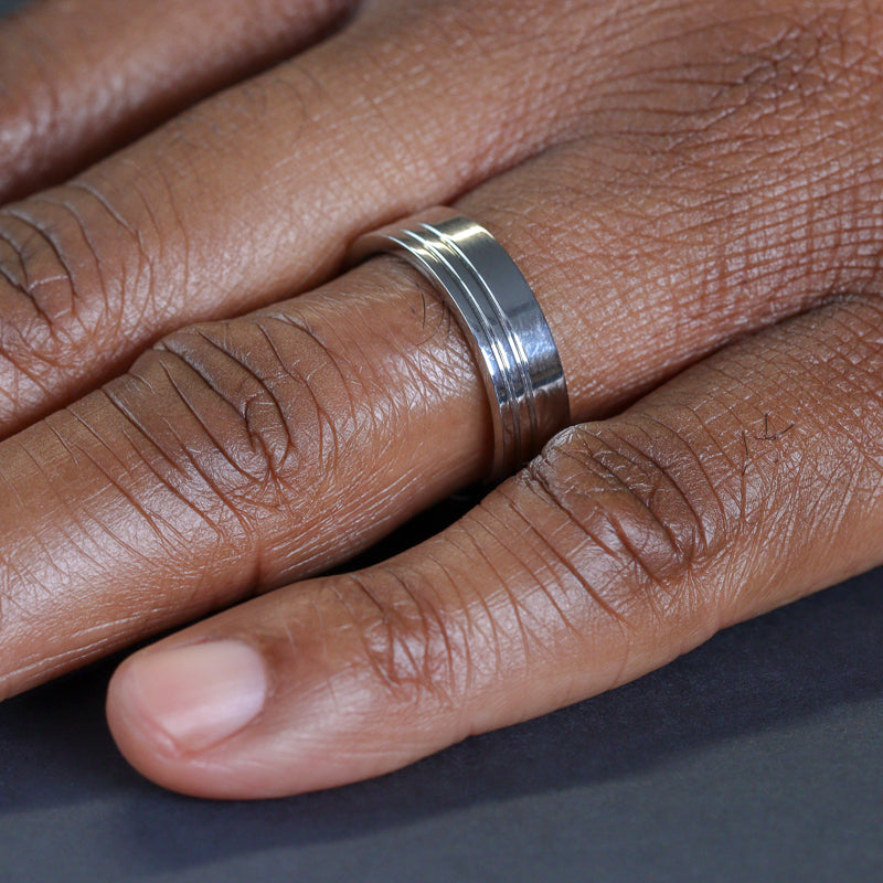 Two Asymmetric Engraved Lines Stainless Steel Ring - The Meersbrook Ring Stainless Steel Rings