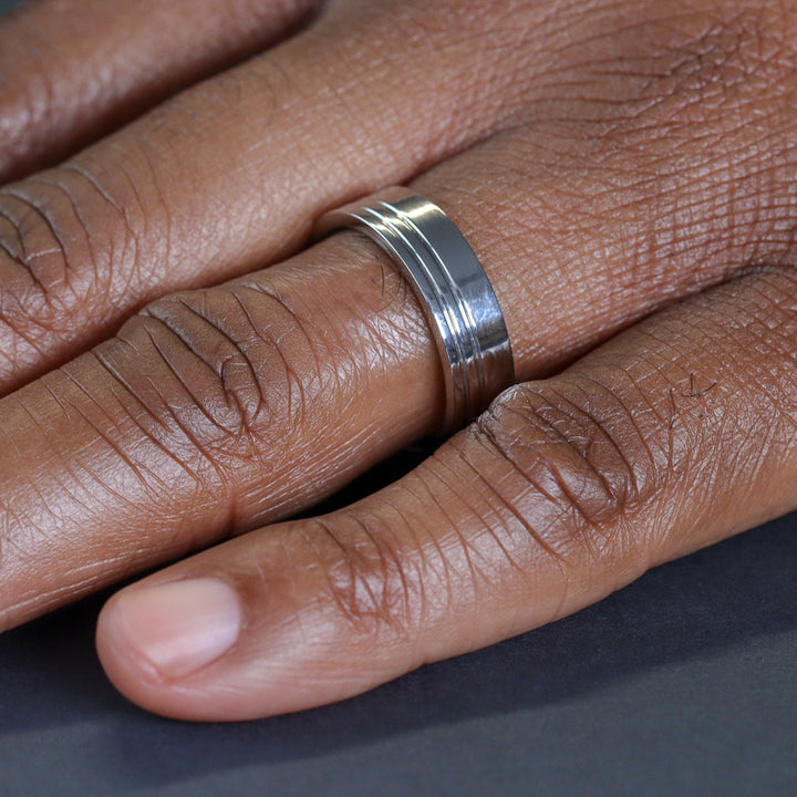 Two Asymmetric Engraved Lines Stainless Steel Ring - The Meersbrook Ring Stainless Steel Rings