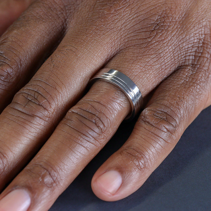 Two Asymmetric Engraved Lines Stainless Steel Ring - The Meersbrook Ring Stainless Steel Rings