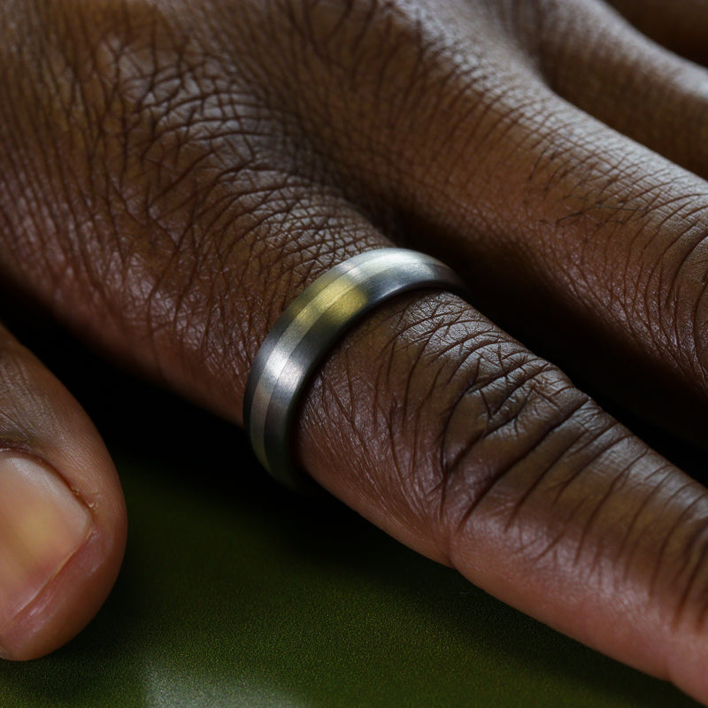 Sample Sale - Titanium & Silver Inlay Wedding Ring - The Derwent Titanium Rings
