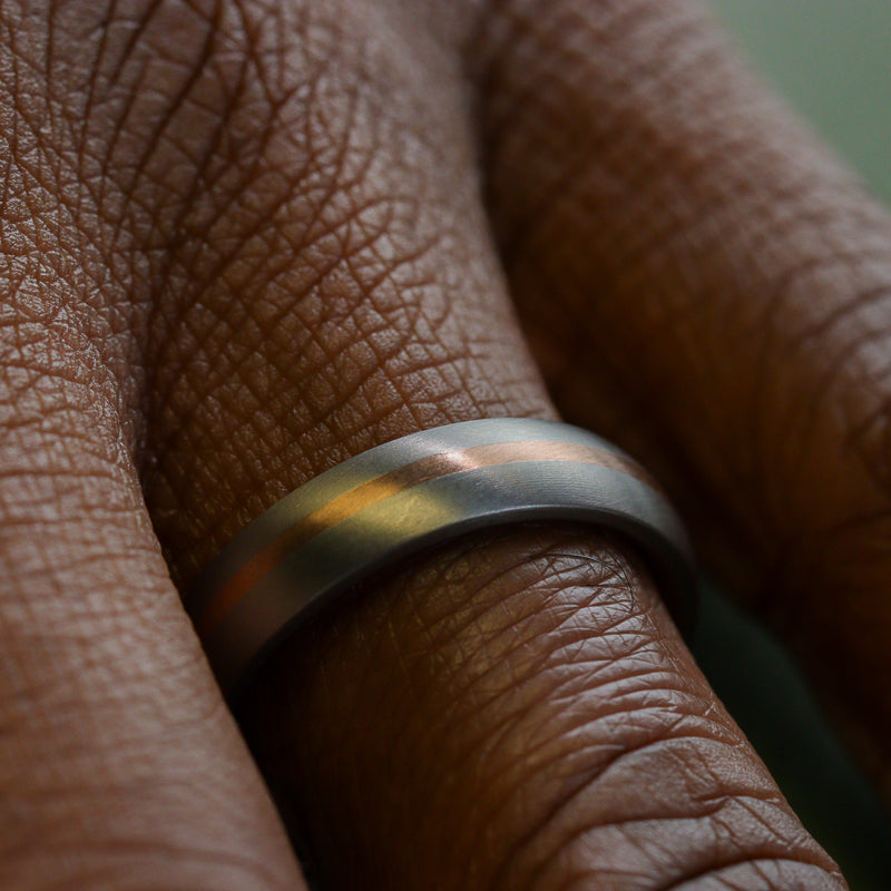 Rose or Yellow Gold Inlay Titanium Wedding Ring - The Derwent - Made-to-Order Titanium Rings