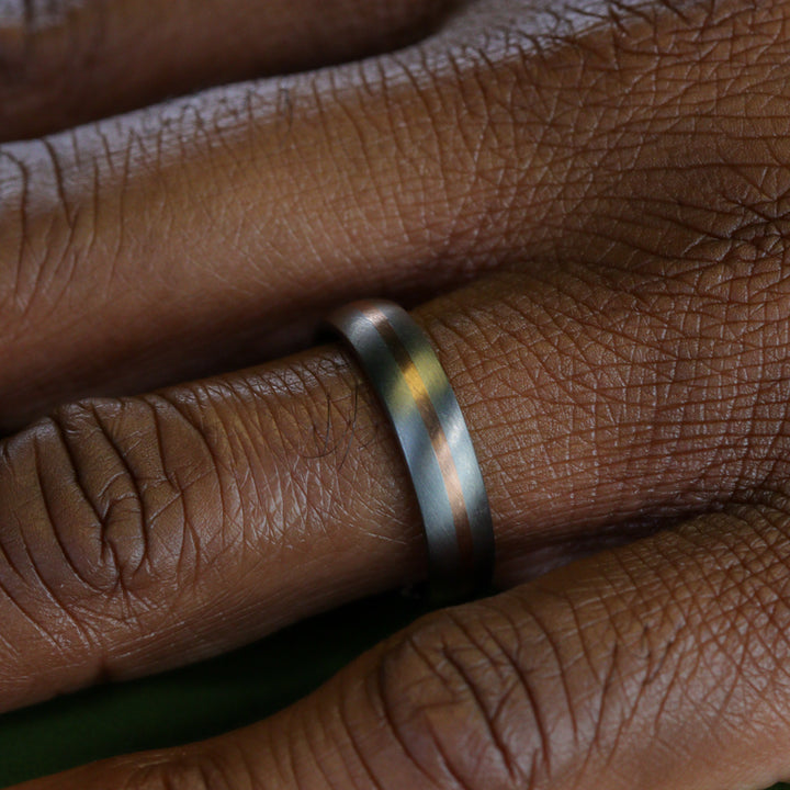 Rose or Yellow Gold Inlay Titanium Wedding Ring - The Derwent - Made-to-Order Titanium Rings
