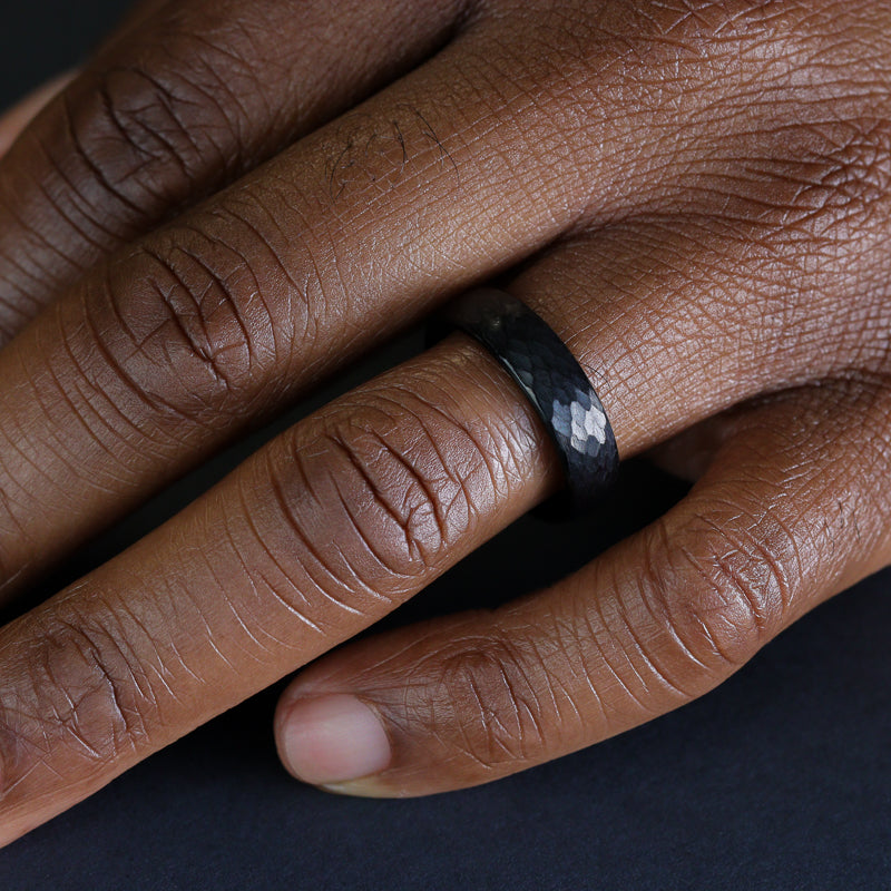 Hammered Effect Black Super Titanium Wedding Ring - Limited Edition - The Rivelin Valley Super Titanium Rings