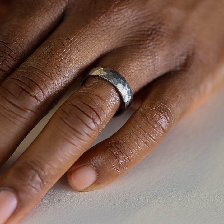 Hammered Effect Stainless Steel Wedding Ring - The Rivelin Valley