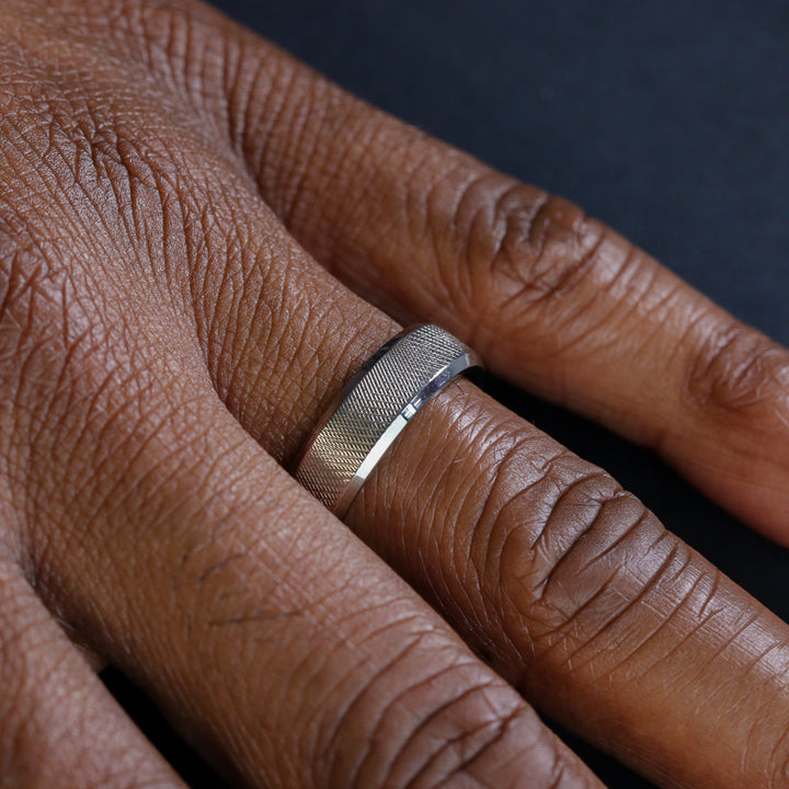 *End of Line* Knurled Effect Bevelled Edge Titanium Wedding Ring - The Wharncliffe Titanium Rings