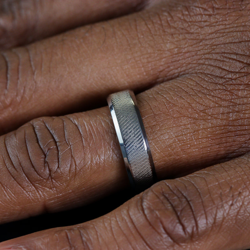 *End of Line* Knurled Effect Bevelled Edge Titanium Wedding Ring - The Wharncliffe Titanium Rings