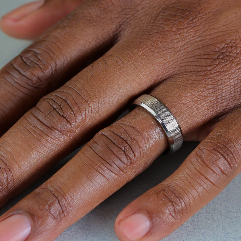 *End of Line* Knurled Effect Bevelled Edge Titanium Wedding Ring - The Wharncliffe Titanium Rings