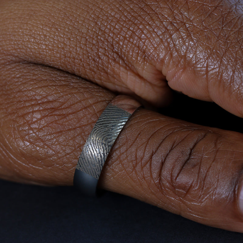 Personalised Fingerprint Ring - The Ruskin 2.0 Polished Titanium Ring Titanium Rings