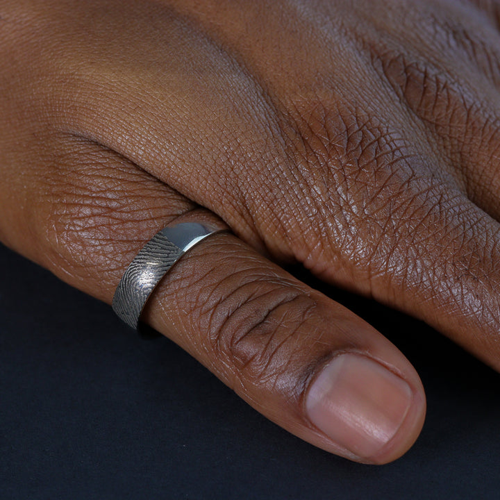 Personalised Fingerprint Ring - The Ruskin 2.0 Polished Titanium Ring Titanium Rings
