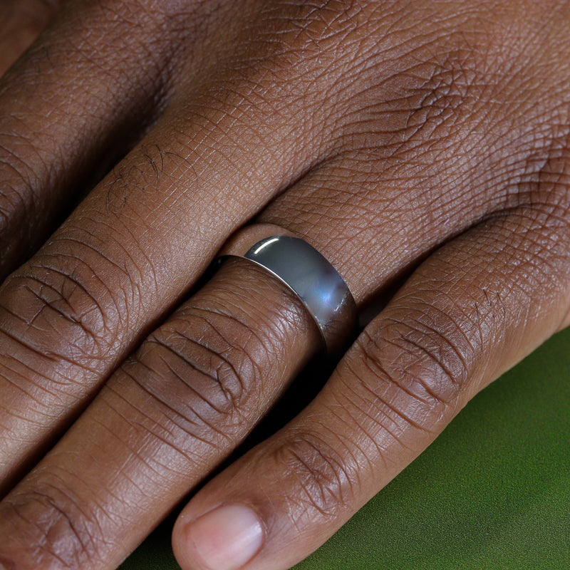 Polished Court Shaped Stainless Steel Wedding Band - The Ruskin Green Ring Stainless Steel Rings