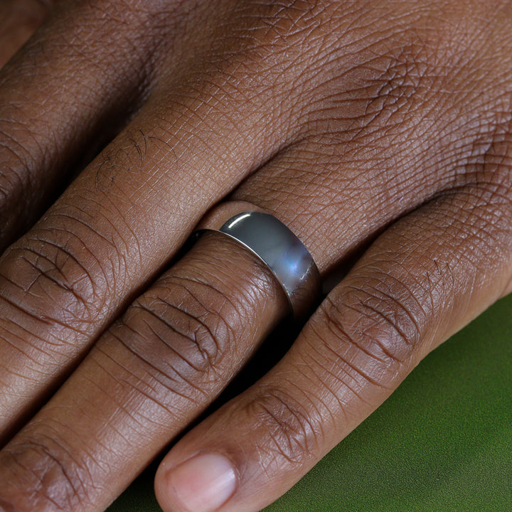 Polished Court Shaped Stainless Steel Wedding Band - The Ruskin Green Ring Stainless Steel Rings