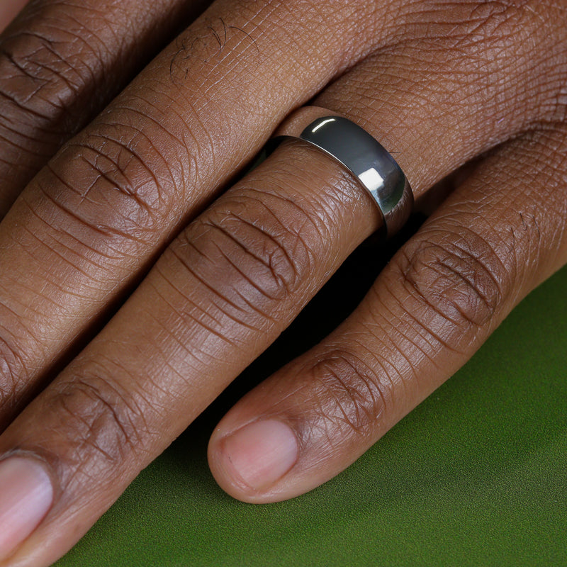 Polished Court Shaped Titanium Wedding Band - The Ruskin Green Ring Titanium Rings