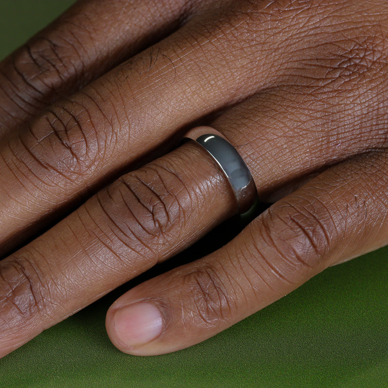 Polished Court Shaped Tungsten Wedding Band - The Ruskin Green Ring Tungsten Rings