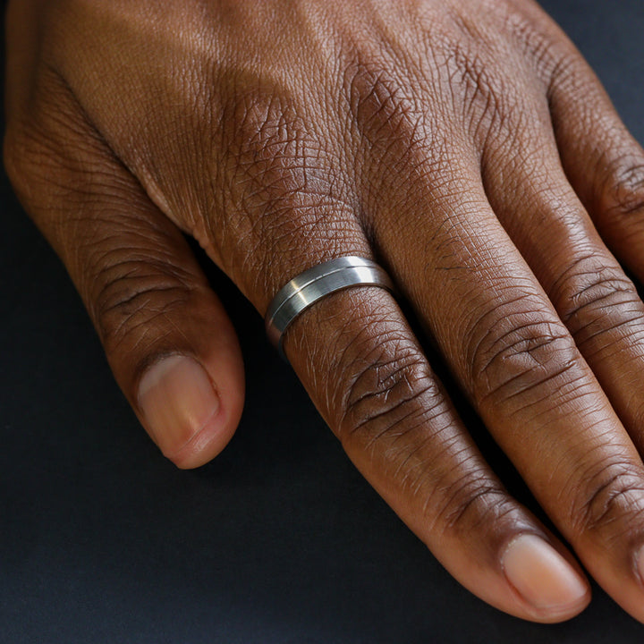 Stainless Steel Wedding Band with Engraved Line and Satin/Matt Finish - The Concord Stainless Steel Rings