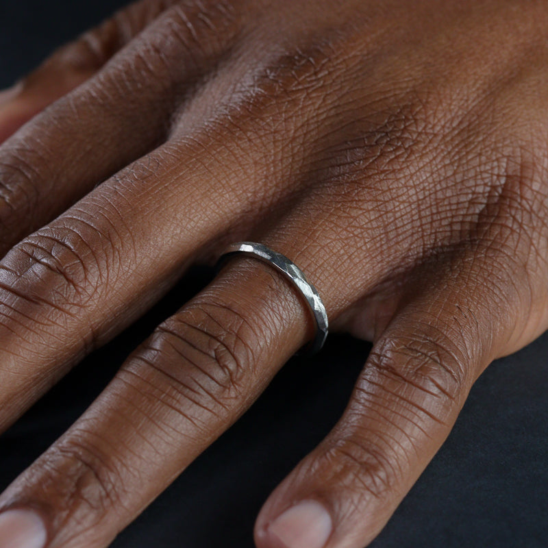 Stainless Steel Slim Rough Hammered Wedding Ring Flinn Steel