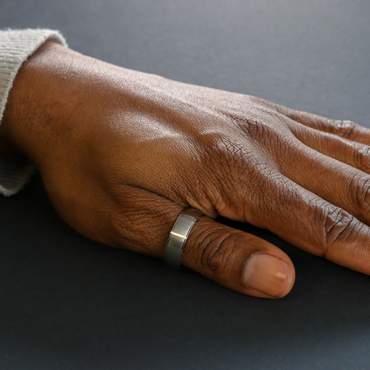 Brushed Centre Stepped Edges Stainless Steel Ring - The Devonshire Green Ring Stainless Steel Rings