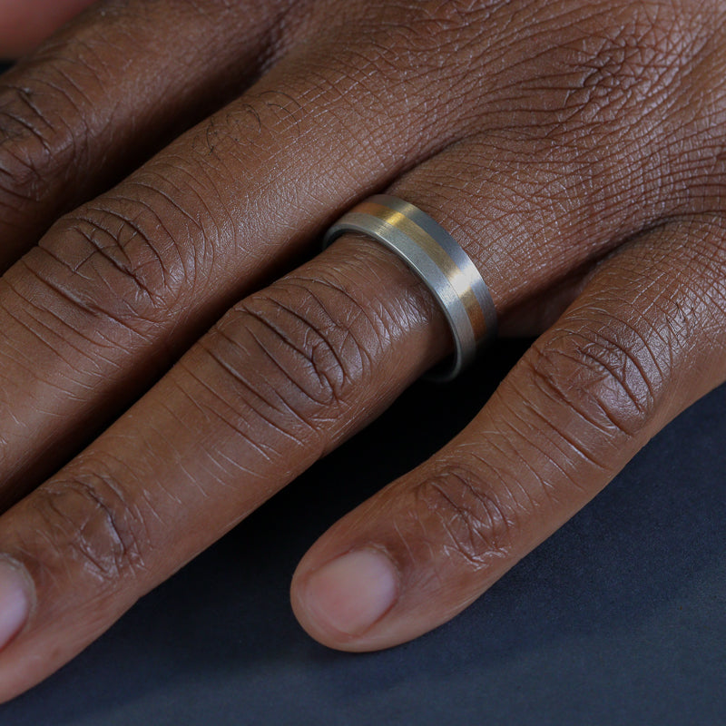 Three Colour Gold, Silver & Titanium Wedding Ring - The Hope Valley - Made-to-Order Titanium Rings