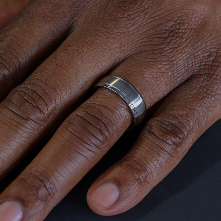 Two Engraved Lines Stainless Steel Wedding Ring - The Endcliffe Stainless Steel Rings