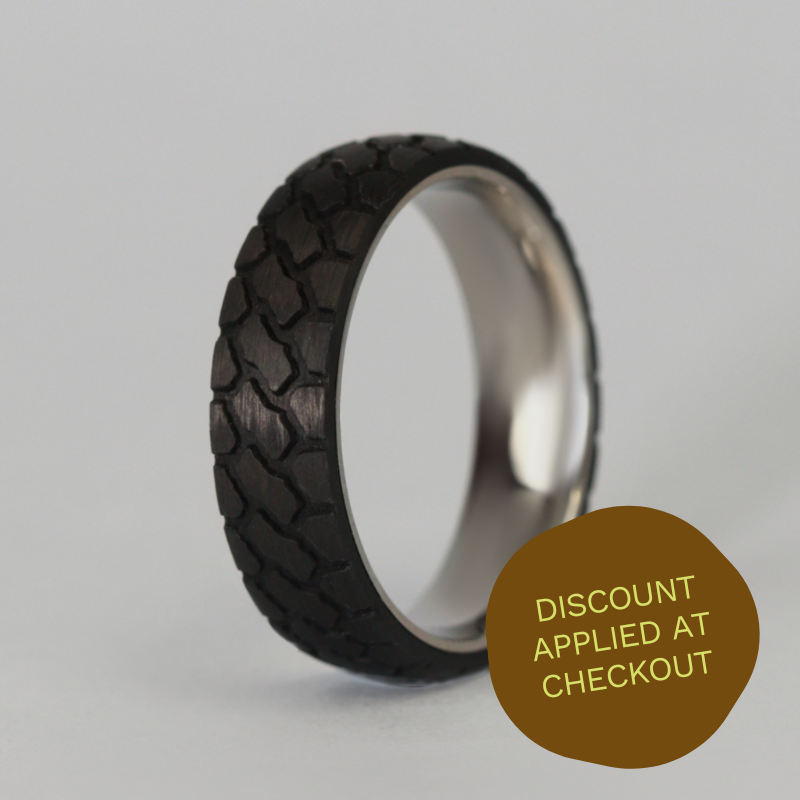 Carbon Fibre & Titanium Tyre Effect Wedding Ring - The Marshal Titanium Rings