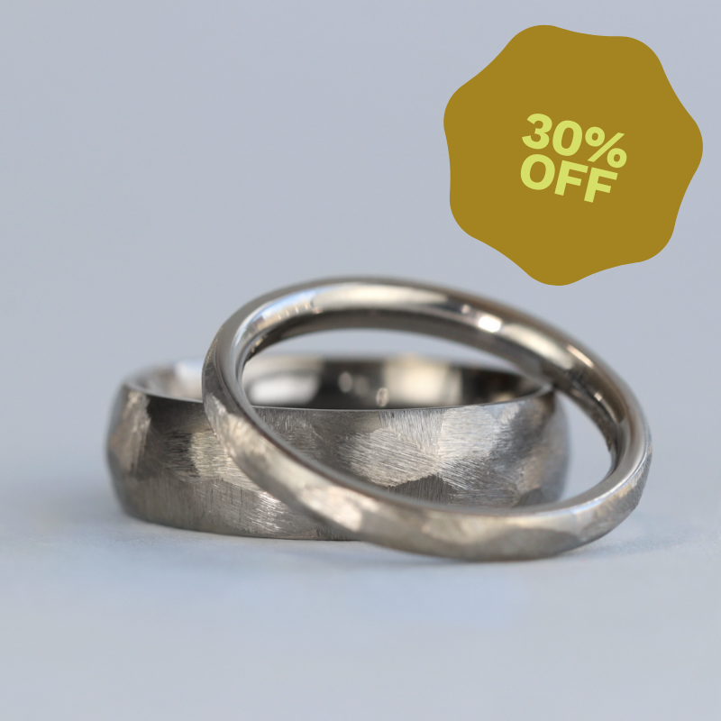 Matching Stainless Steel Rough Hammered Wedding Ring Set - Bolehills & Ecclesall Wedding Ring Sets