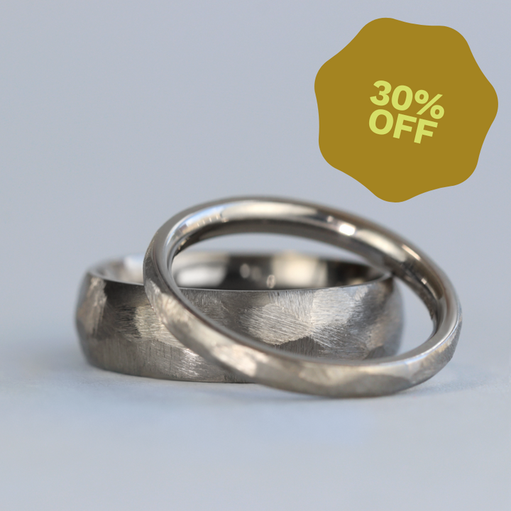 Matching Stainless Steel Rough Hammered Wedding Ring Set - Bolehills & Ecclesall Wedding Ring Sets