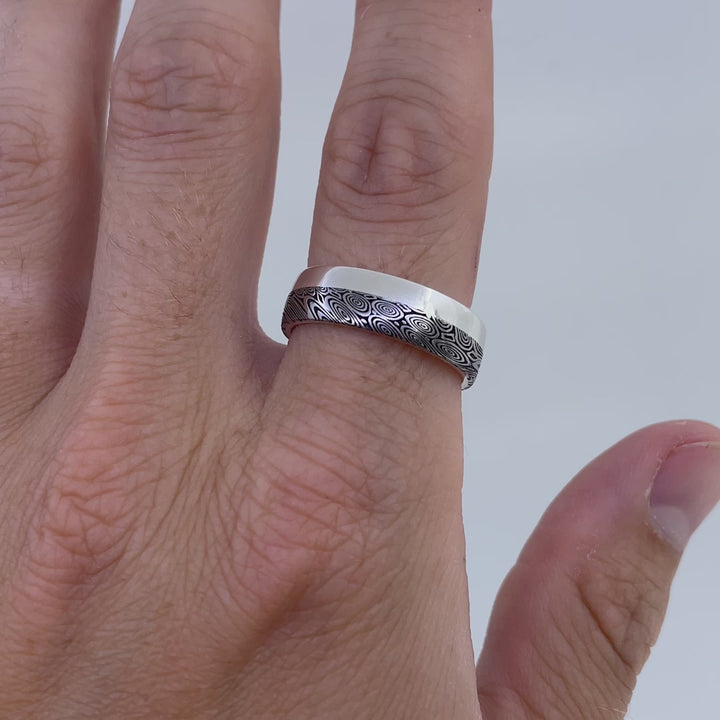 Water Ripples Damascus and Silver Edge Wedding Ring - The Bamford Edge Ring - Made-to-Order Stainless Steel Rings