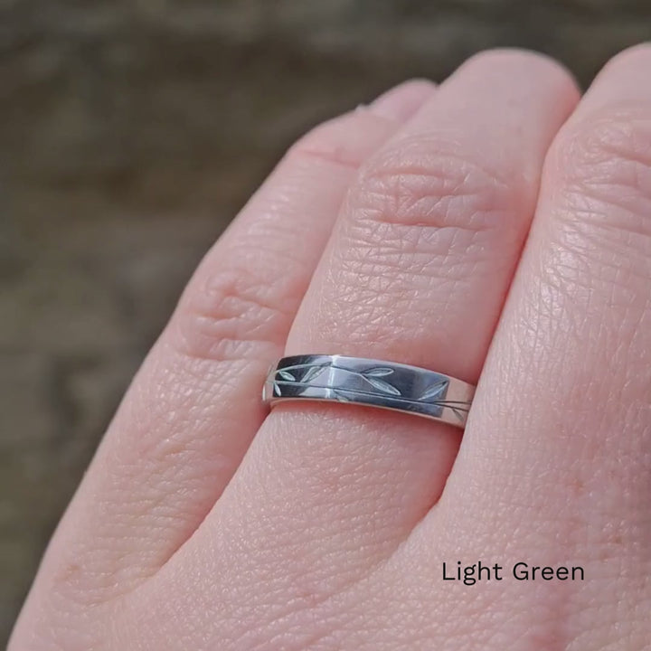 Titanium Floral Vine Patterned Flat Polished Court Unisex Wedding Ring - The Chelsea Park - Made-to-Order Titanium Rings