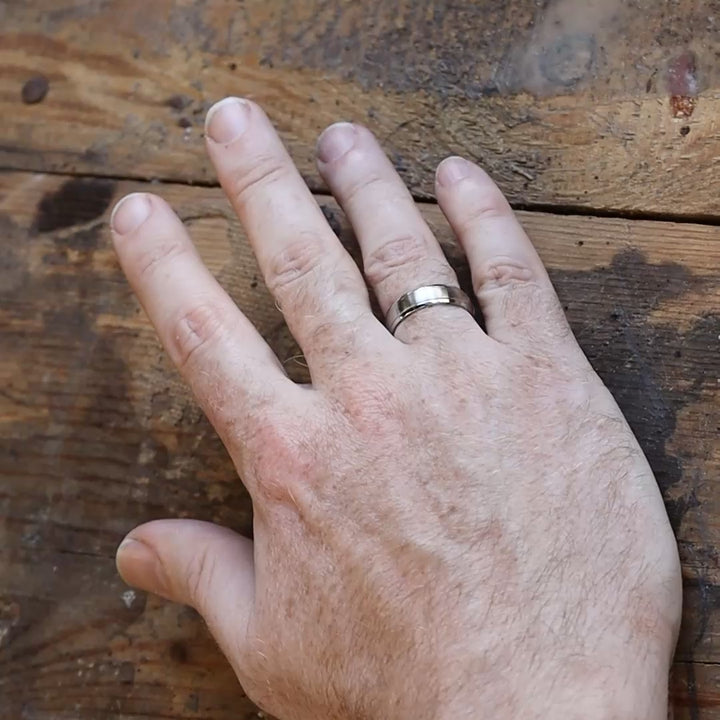 Stainless Steel Engraved Lines Wedding Ring - The Endcliffe Stainless Steel Rings