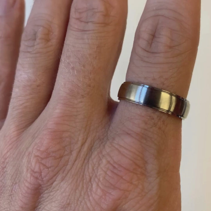 Brushed Centre Stepped Edges Stainless Steel Ring - The Devonshire Green Ring Stainless Steel Rings