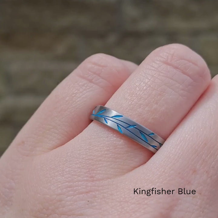 Titanium Floral Vine Patterned Flat Brushed Court Unisex Wedding Ring - The Chelsea Park - Made-to-Order Titanium Rings