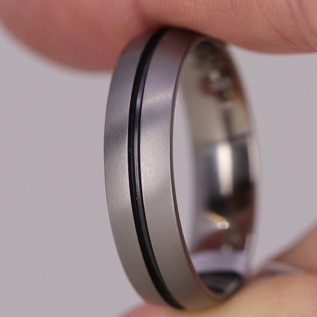 Sample Sale - Titanium Black Inlay Wedding Ring - The Greystones