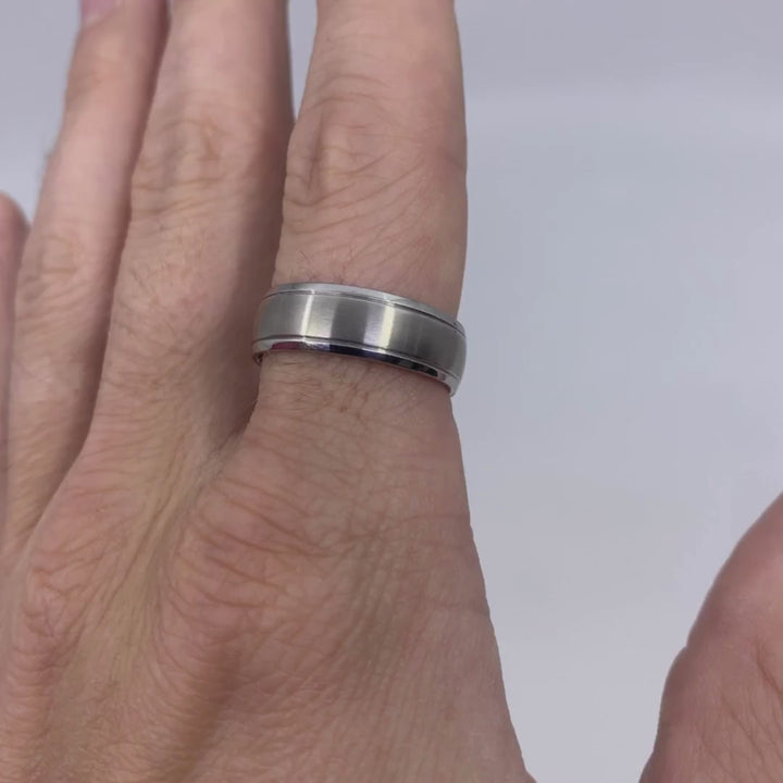 Two Engraved Lines Stainless Steel Wedding Ring - The Endcliffe Stainless Steel Rings