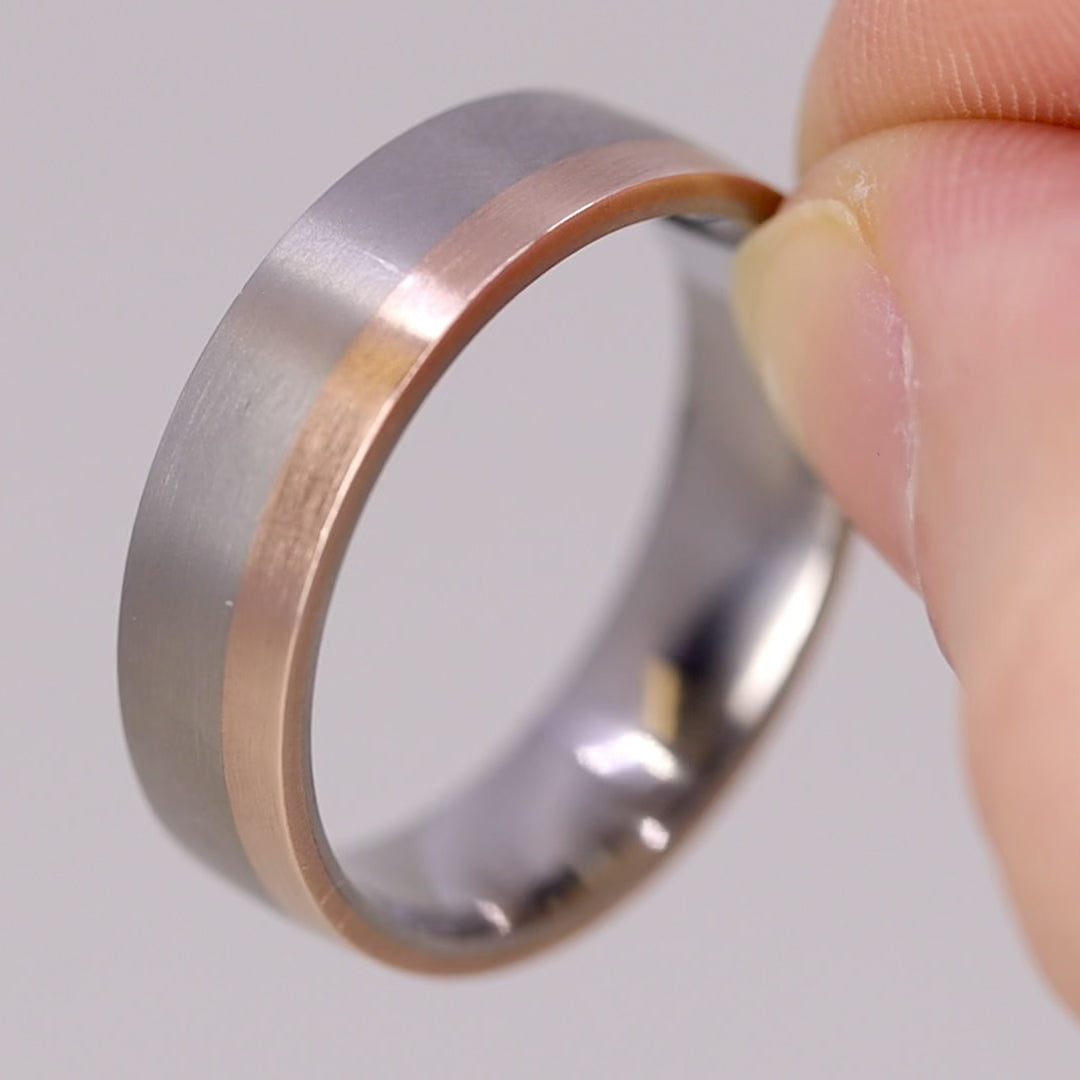 Sample Sale - Titanium & 9ct Rose Gold Edge Wedding Ring - The Howden