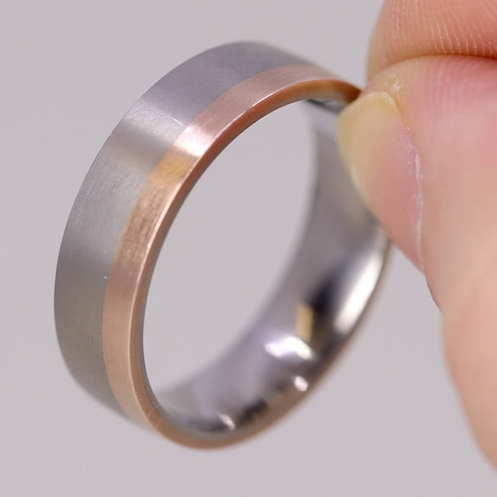Sample Sale - Titanium & 9ct Rose Gold Edge Wedding Ring - The Howden