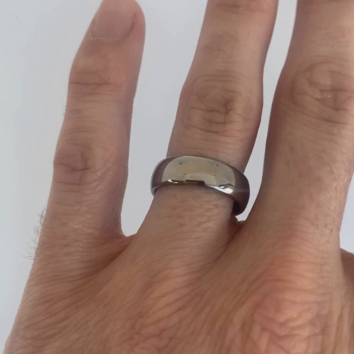 Polished Court Shaped Tungsten Wedding Band - The Ruskin Green Ring Tungsten Rings