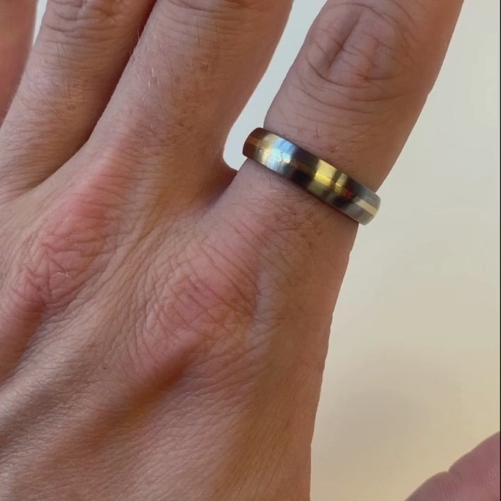 Rose or Yellow Gold Inlay Titanium Wedding Ring - The Derwent - Made-to-Order Titanium Rings