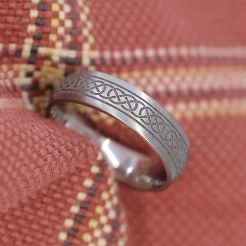 Titanium Celtic Pattern Engraving Court Fit Men's Wedding Ring - The Brigande Titanium Rings