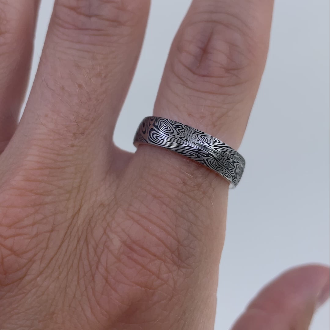 Water Ripples Damascus and Silver Wrap Wedding Ring - The Forge Dam Ring - Made-to-Order