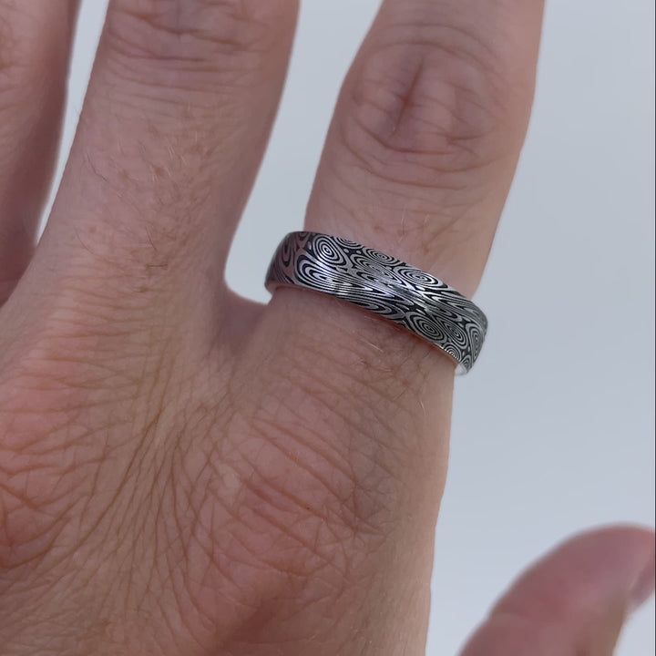 Water Ripples Damascus and Silver Wrap Wedding Ring - The Forge Dam Ring - Made-to-Order Titanium Rings