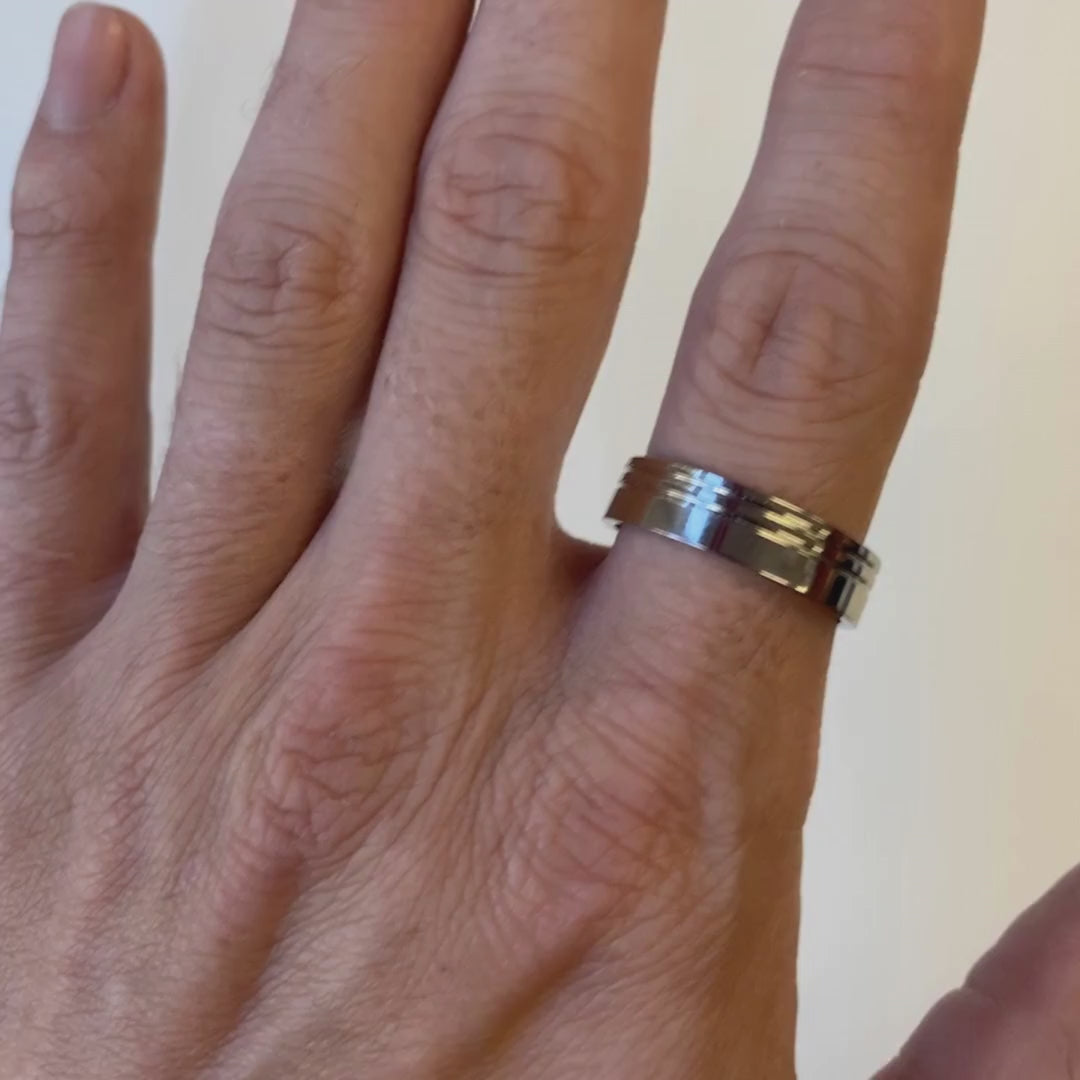 Two Asymmetric Engraved Lines Stainless Steel Ring - The Meersbrook Ring Stainless Steel Rings