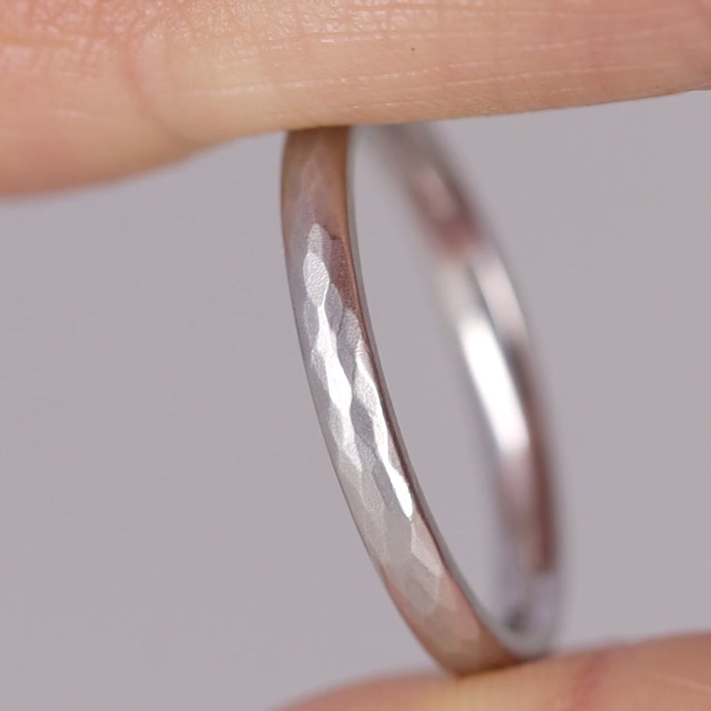 Sample Sale - 9ct White Gold Slim Hammered Effect Unisex Wedding Ring - The Beauchief Precious Metal Rings